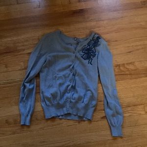 Caslon Flower Shoulder Blue Cardigan Sweater